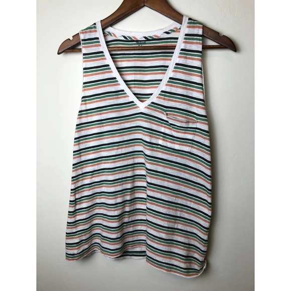 Madewell Whisper Cotton Stripe V-Neck Pocket Tank - Picture 2 of 5